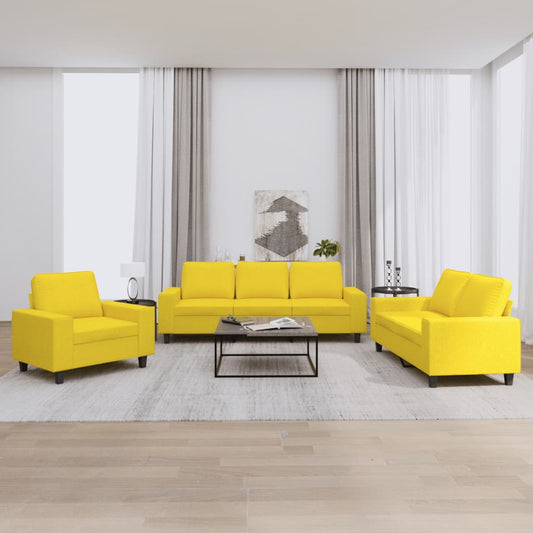 trīsdaļīgs dīvānu komplekts, gaiši dzeltens audums