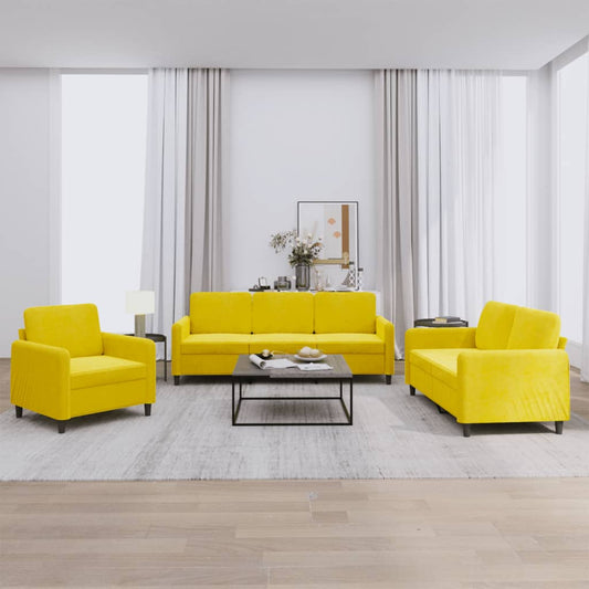 trīsdaļīgs dīvānu komplekts, dzeltens samts