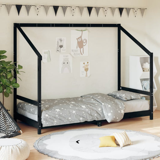 children's bed frame, black, 90x190 cm, solid pine wood