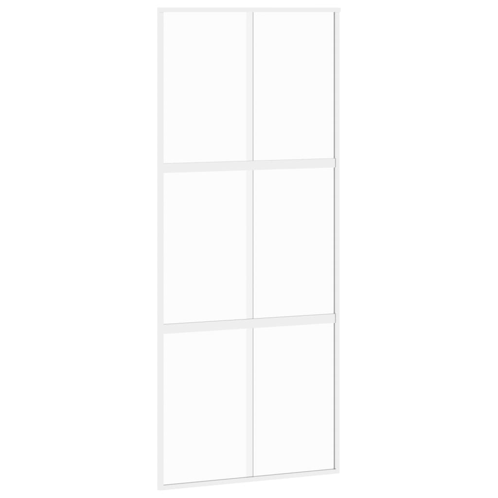 bīdāmās durvis, baltas, 90x205 cm, rūdīts stikls un alumīnijs