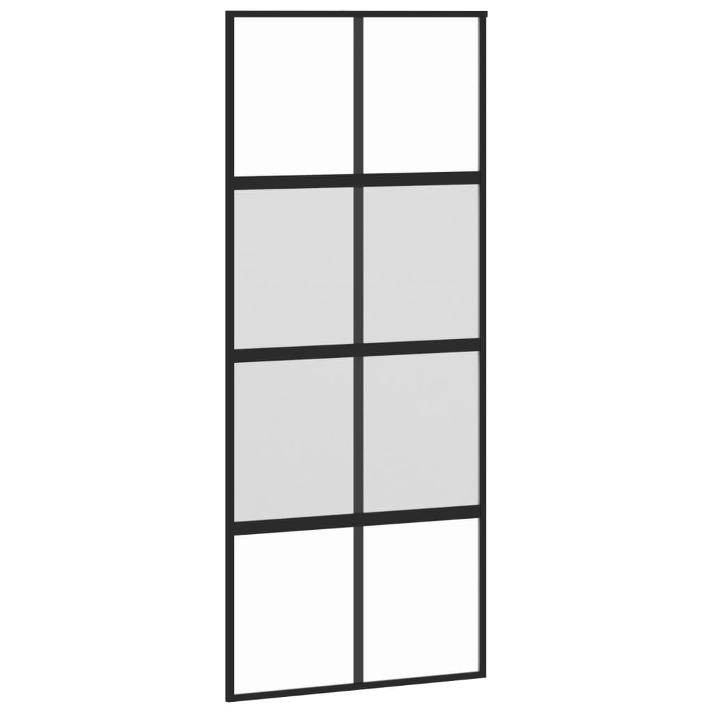 bīdāmās durvis, melnas, 90x205 cm, rūdīts stikls un alumīnijs