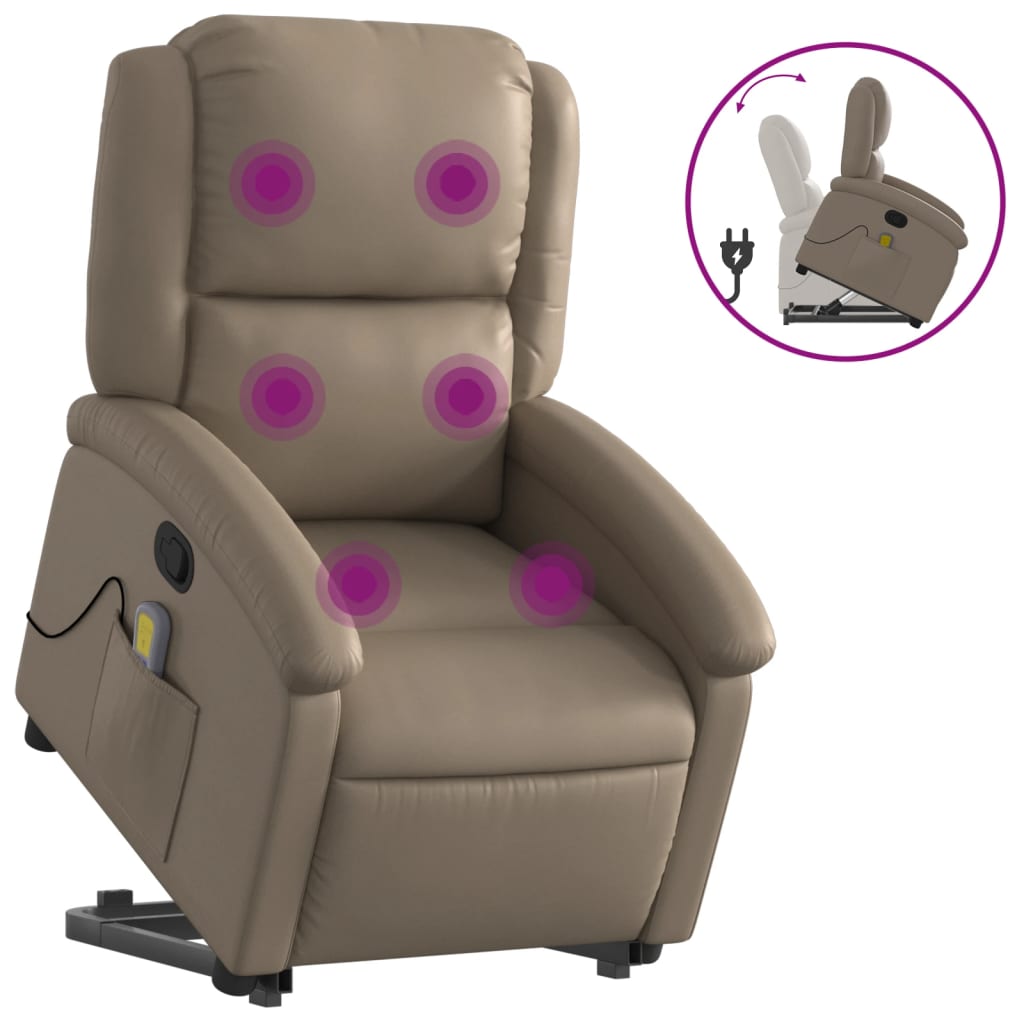 masāžas krēsls, paceļams, kapučīno krāsas mākslīgā āda