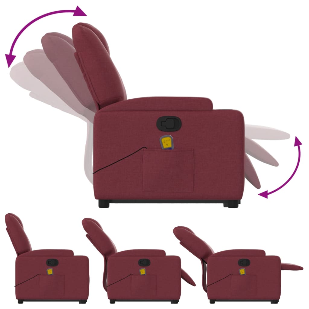 masāžas krēsls, paceļams, atgāžams, vīnsarkans audums