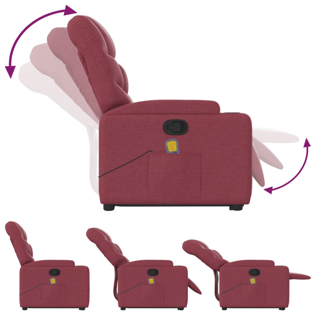 masāžas krēsls, paceļams, atgāžams, vīnsarkans audums