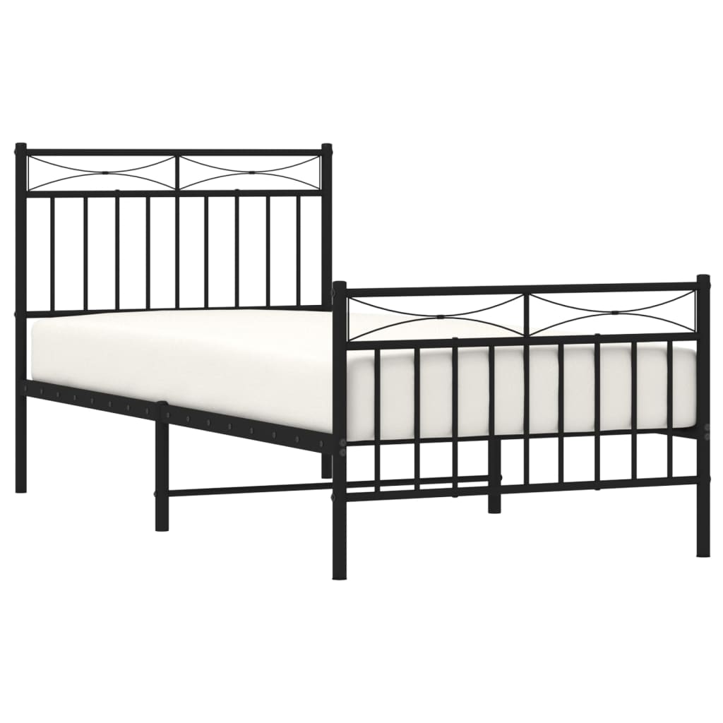 bed frame with headboard and footboard, black metal, 90x200 cm
