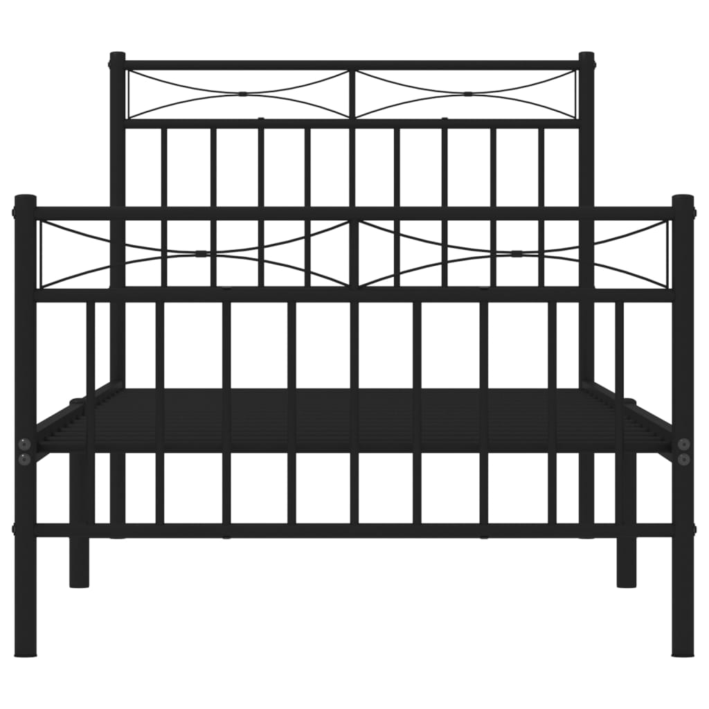 bed frame with headboard and footboard, black metal, 90x200 cm