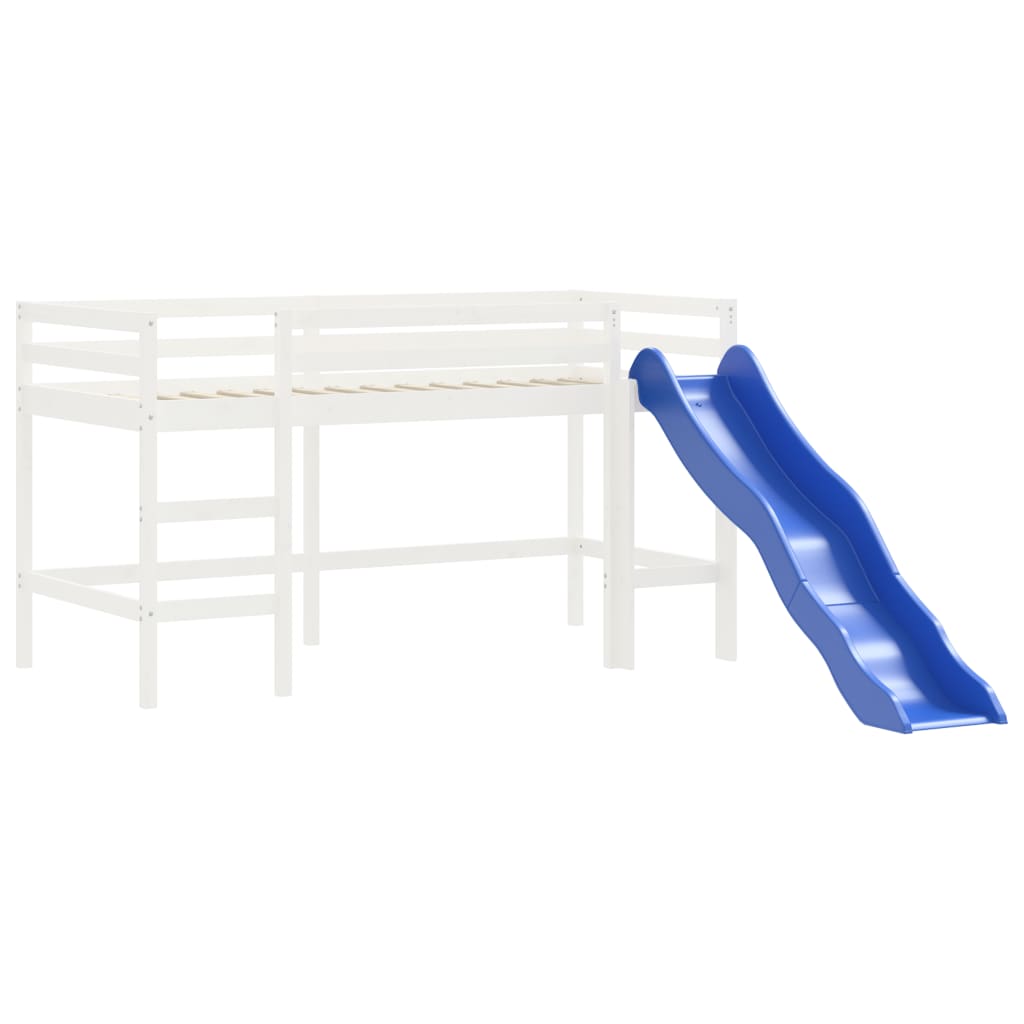 Bērnu gulta ar aizkariem, zili, 90x190 cm, priedes masīvkoks