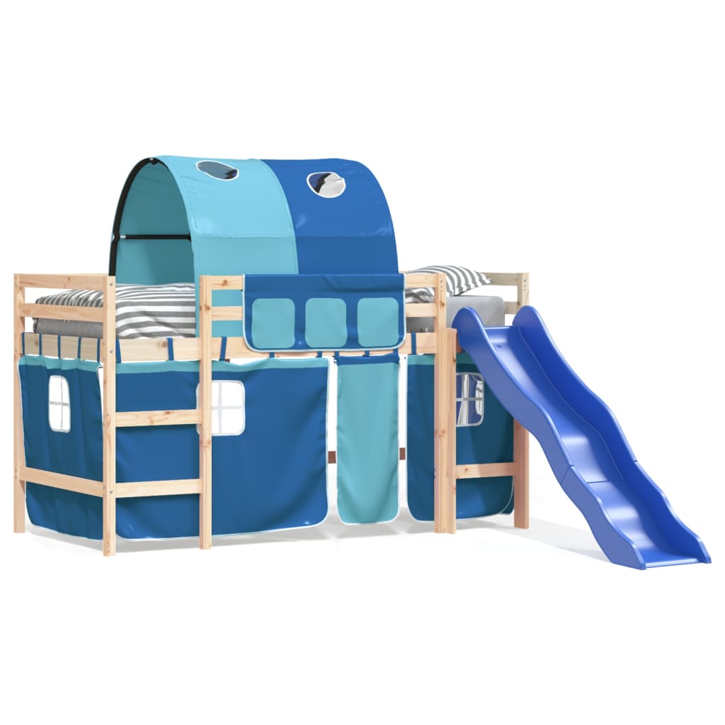 bērnu augstā gulta ar tuneli, zila, 90x190 cm, priede