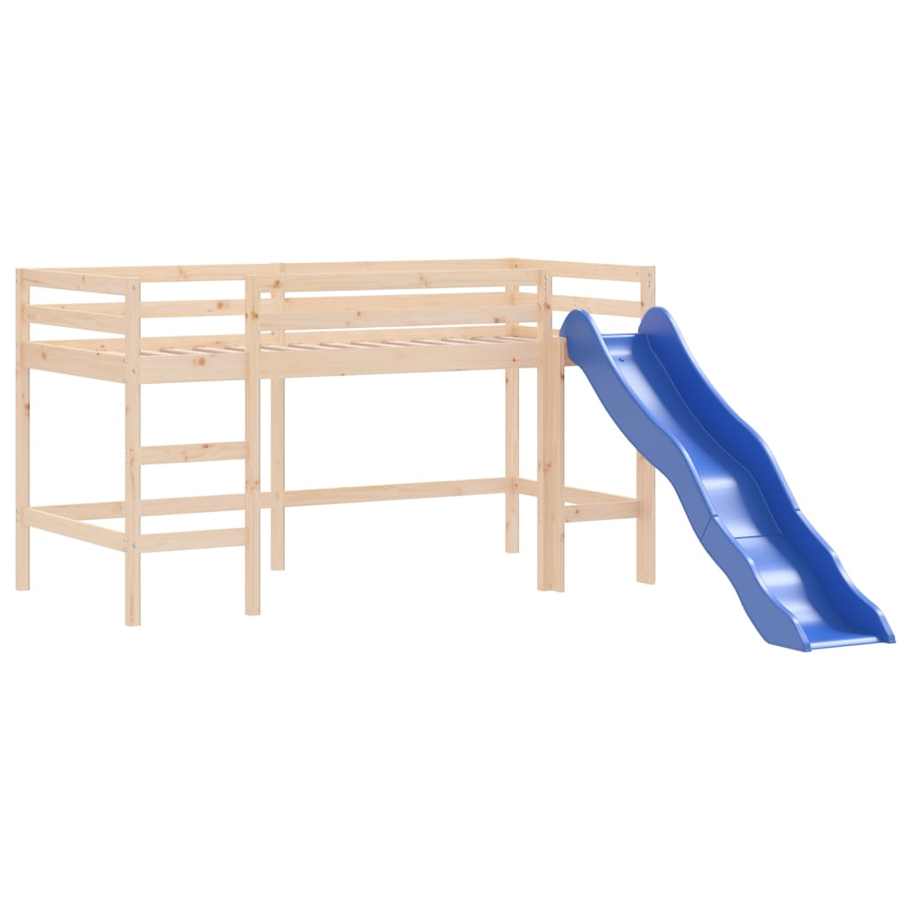 bērnu augstā gulta ar tuneli, zila, 90x190 cm, priede