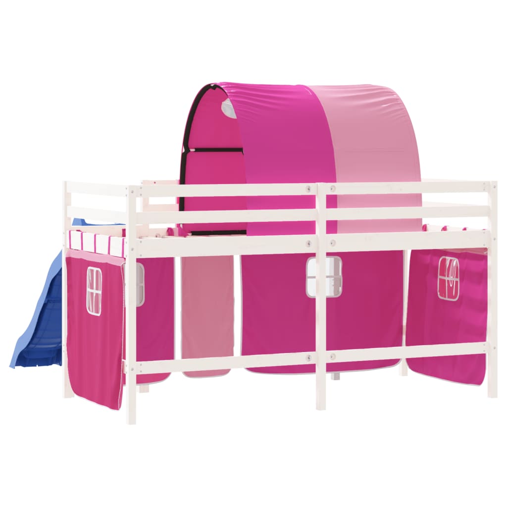 bērnu augstā gulta ar tuneli, rozā, 90x200 cm, priede