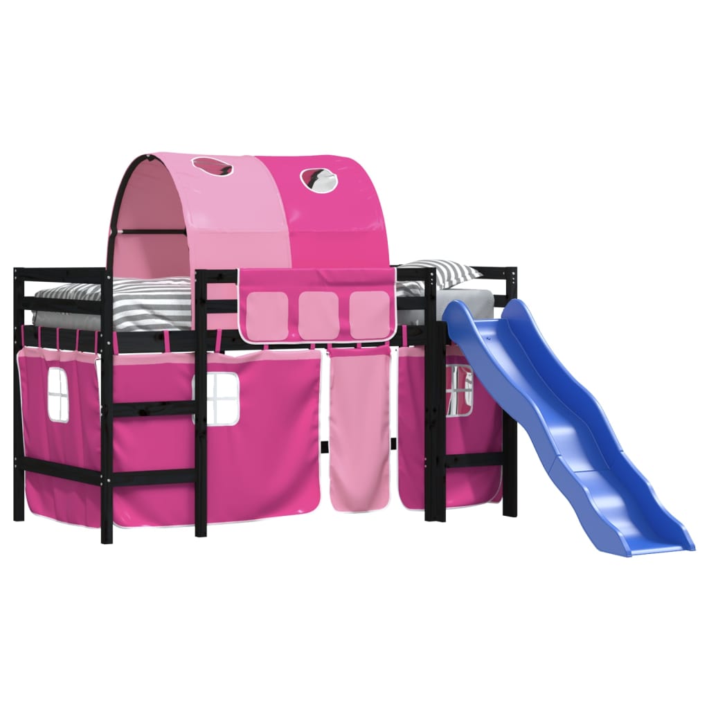 bērnu augstā gulta ar tuneli, rozā, 90x200 cm, priede
