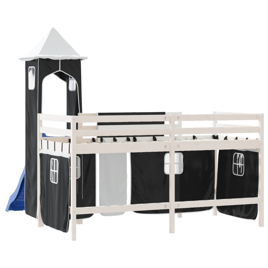 bērnu augstā gulta ar torni, melni balta, 80x200 cm, priede