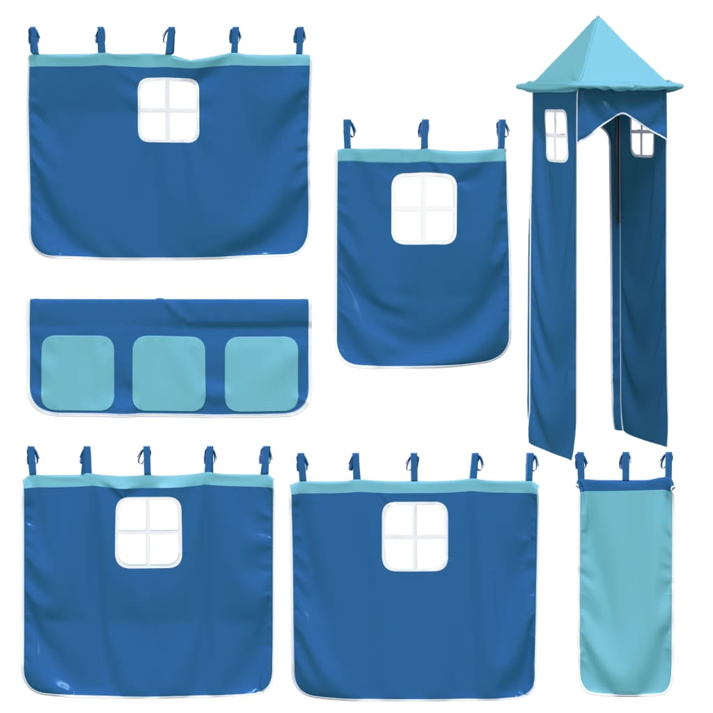 bērnu augstā gulta ar torni, zila, 80x200 cm, priedes koks