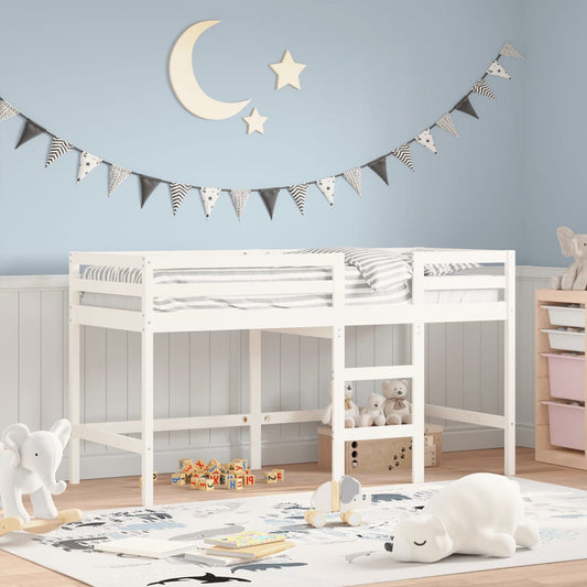 bērnu gulta ar trepēm, balts, 80x200 cm, priedes masīvkoks