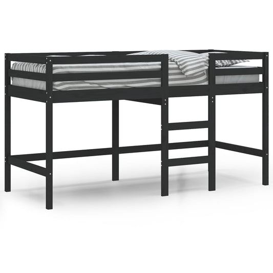 Bērnu gulta ar trepēm, melna, 80x200 cm, priedes masīvkoks