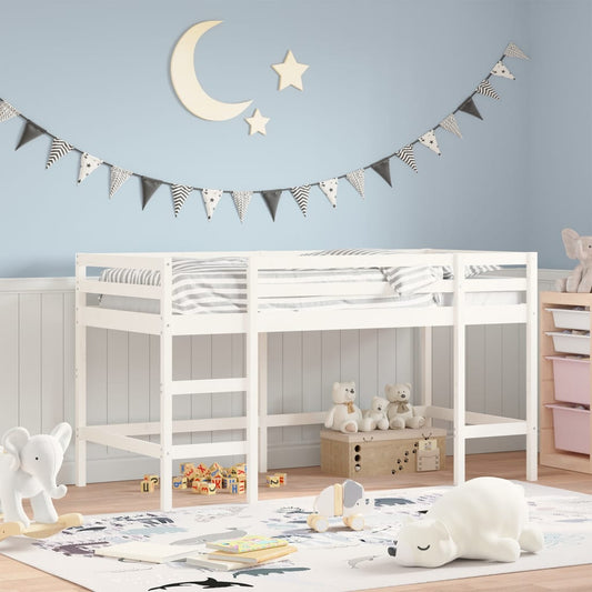 bērnu gulta ar trepēm, balts, 90x190 cm, priedes masīvkoks
