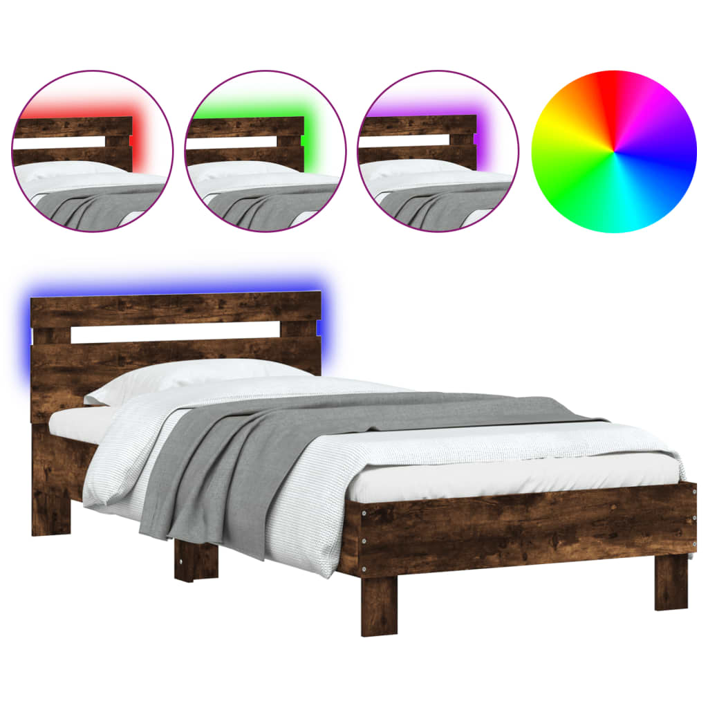 gultas rāmis ar galvgali un LED, koka krāsa, 90x190 cm