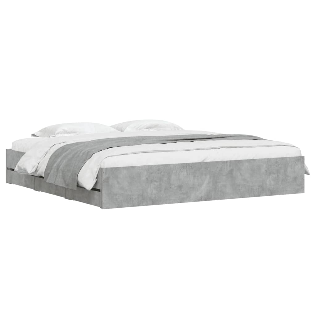 gultas rāmis ar atvilktnēm, betona pelēks, 200x200 cm