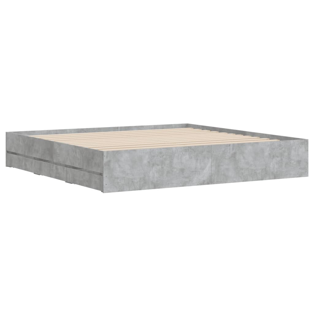 gultas rāmis ar atvilktnēm, betona pelēks, 200x200 cm