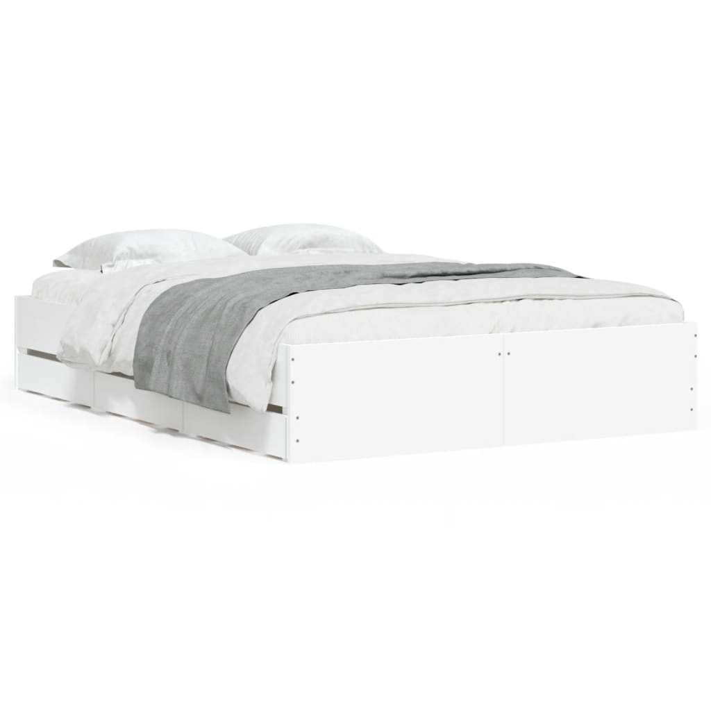 gultas rāmis ar atvilktnēm, balts, 120x190cm, inženierijas koks