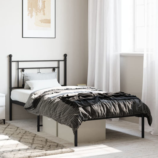 gultas rāmis ar galvgali, melns metāls, 90x190 cm
