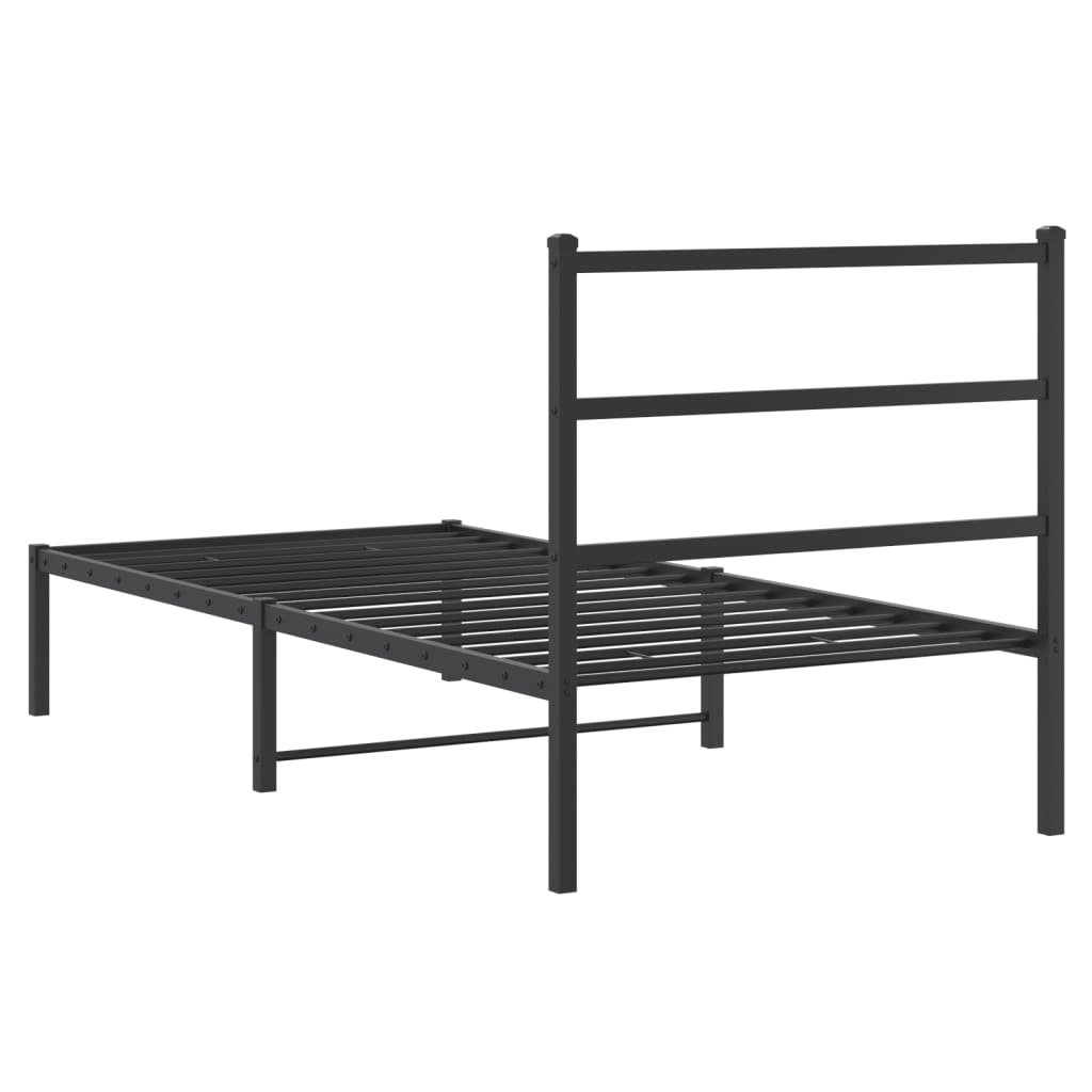 gultas rāmis ar galvgali, melns metāls, 90x190 cm