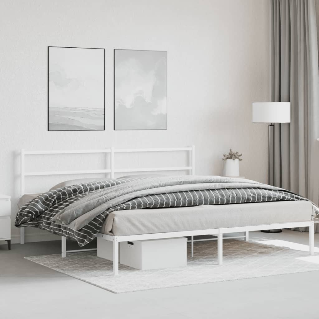 gultas rāmis ar galvgali, balts metāls, 200x200 cm